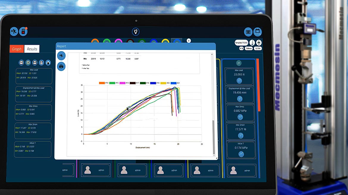 QM 0423 Software VP test data reports extensometer