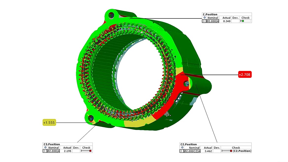 QM 1123 FEAT Quality 101 Electric Motor Component 3D Measurement Data Showing Areas Out of Tolerance