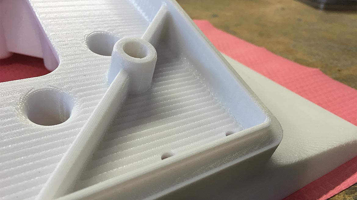 FDM Layer Stepping Polycarbonate Piece. This polycarbonate piece demonstrated the stair-stepping effect when a surface is a gradual contour.