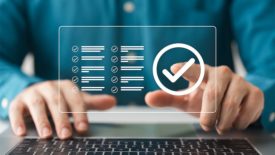 Hand point on check correct icon for compliance with regulations, services, and standards.